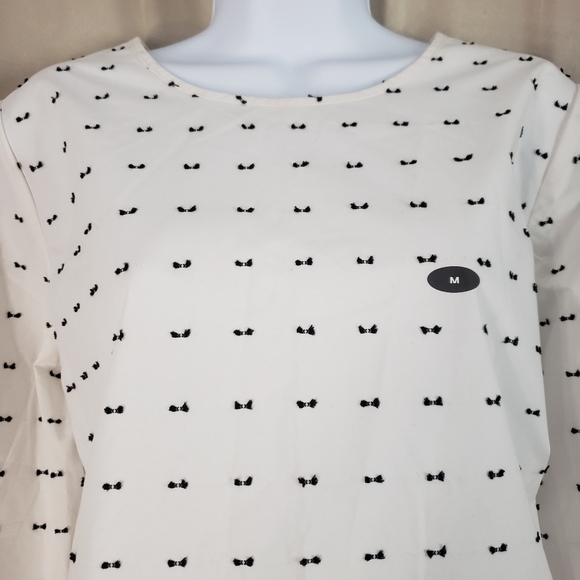 NWT Van Heusen white embroidered bow blouse top Womens Medium - Picture 2 of 6